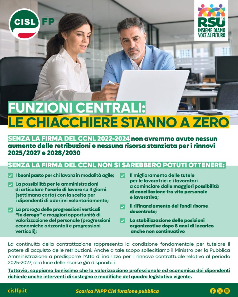 Funzioni Centrali: le chiacchiere stanno a zero | Cisl Fp | Ministero della Cultura